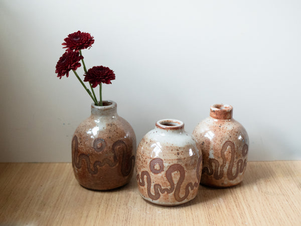 White Shino Wavy Bud Vases