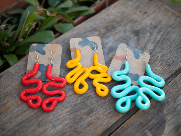 Yellow Long Squiggle Earrings