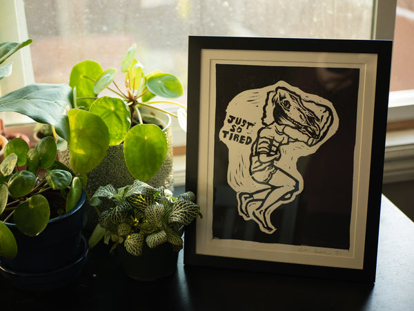 "Just So Tired" Original Blockprint