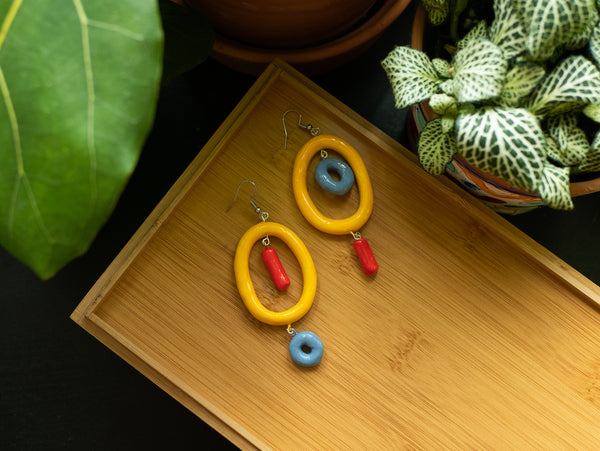 Yellow Loop Dangle Earrings