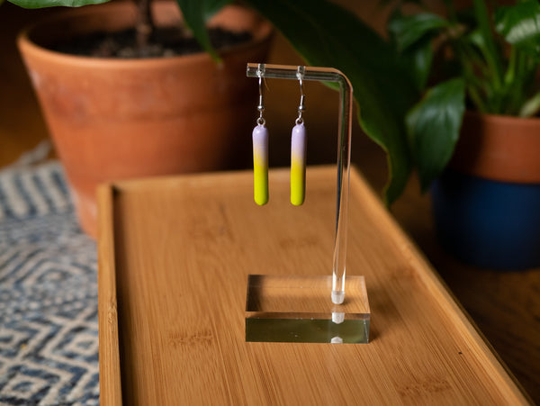 Purple and Lime Gradient Dangle Earrings