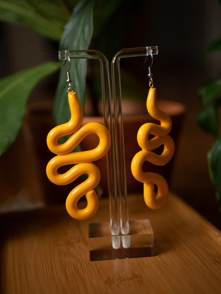 Yellow Long Squiggle Earrings