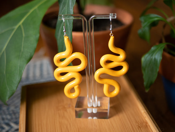Yellow Long Squiggle Earrings
