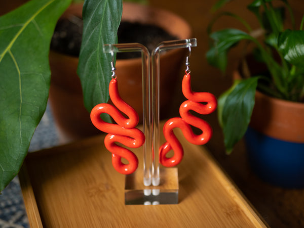 Red Long Squiggle Earrings