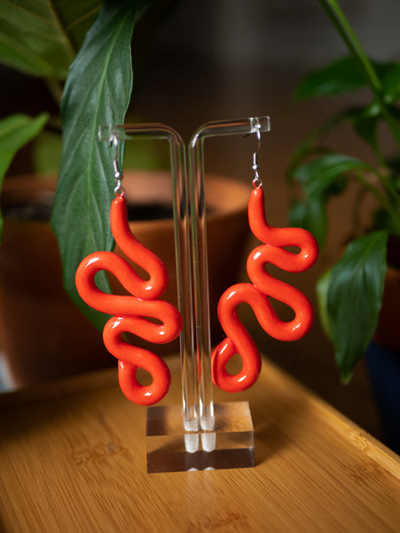 Red Long Squiggle Earrings