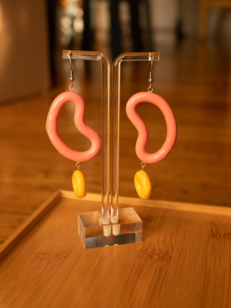 Pink and Yellow Bean Earrings