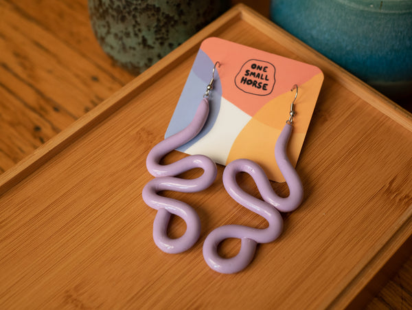 Lilac Long Squiggle Earrings