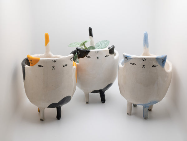 Blue and White Cat Planter