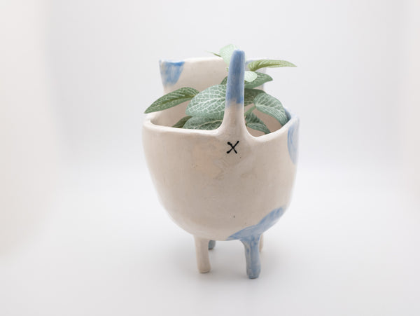 Blue and White Cat Planter
