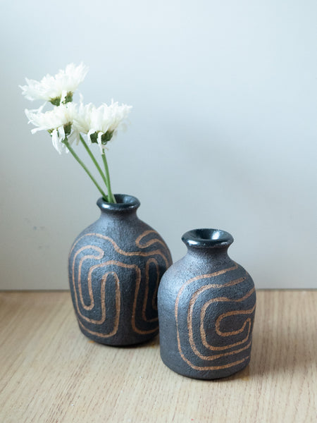 Black Labyrinth Inlay Bud Vases