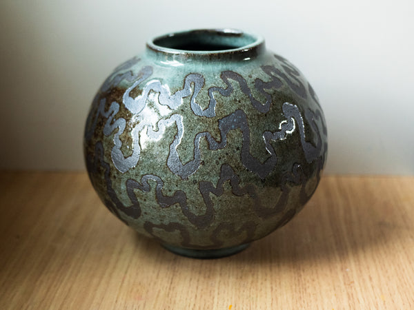 Black Ribbons Moon Jar