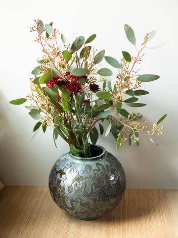 Black Ribbons Moon Jar