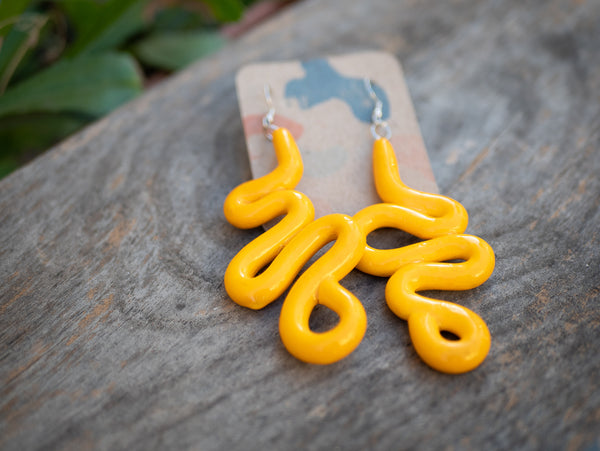 Yellow Long Squiggle Earrings