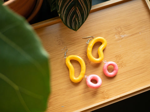 Yellow and Pink Bean Earrings