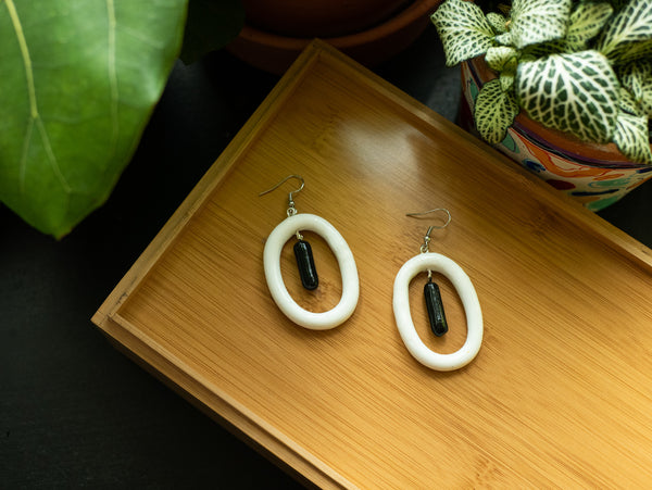 Black and White Loop Dangle Earrings