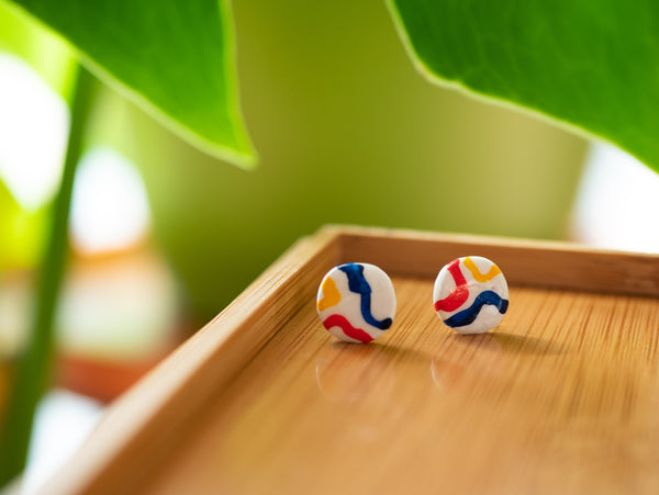Primary Color Squiggle Studs