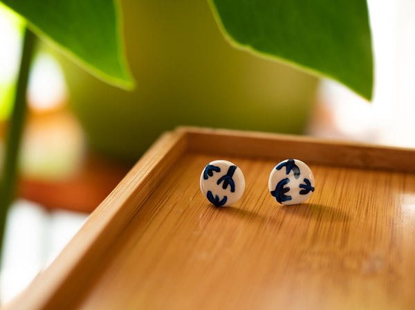 Blue and White Cacti Studs