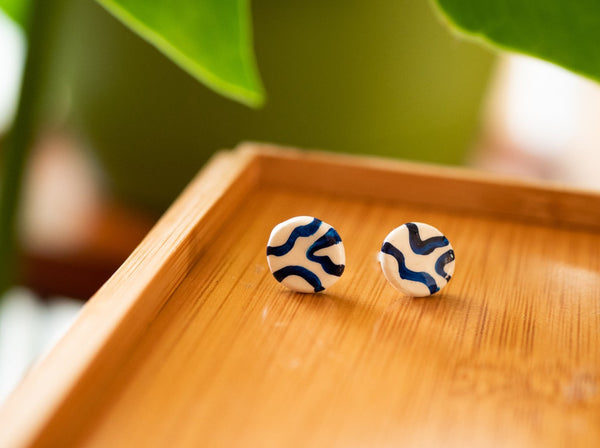 Blue and White Squiggle Studs