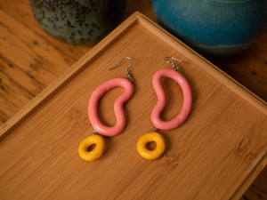 Pink and Yellow Bean Earrings
