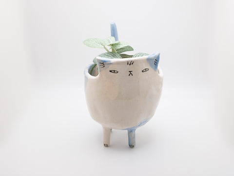 Blue and White Cat Planter